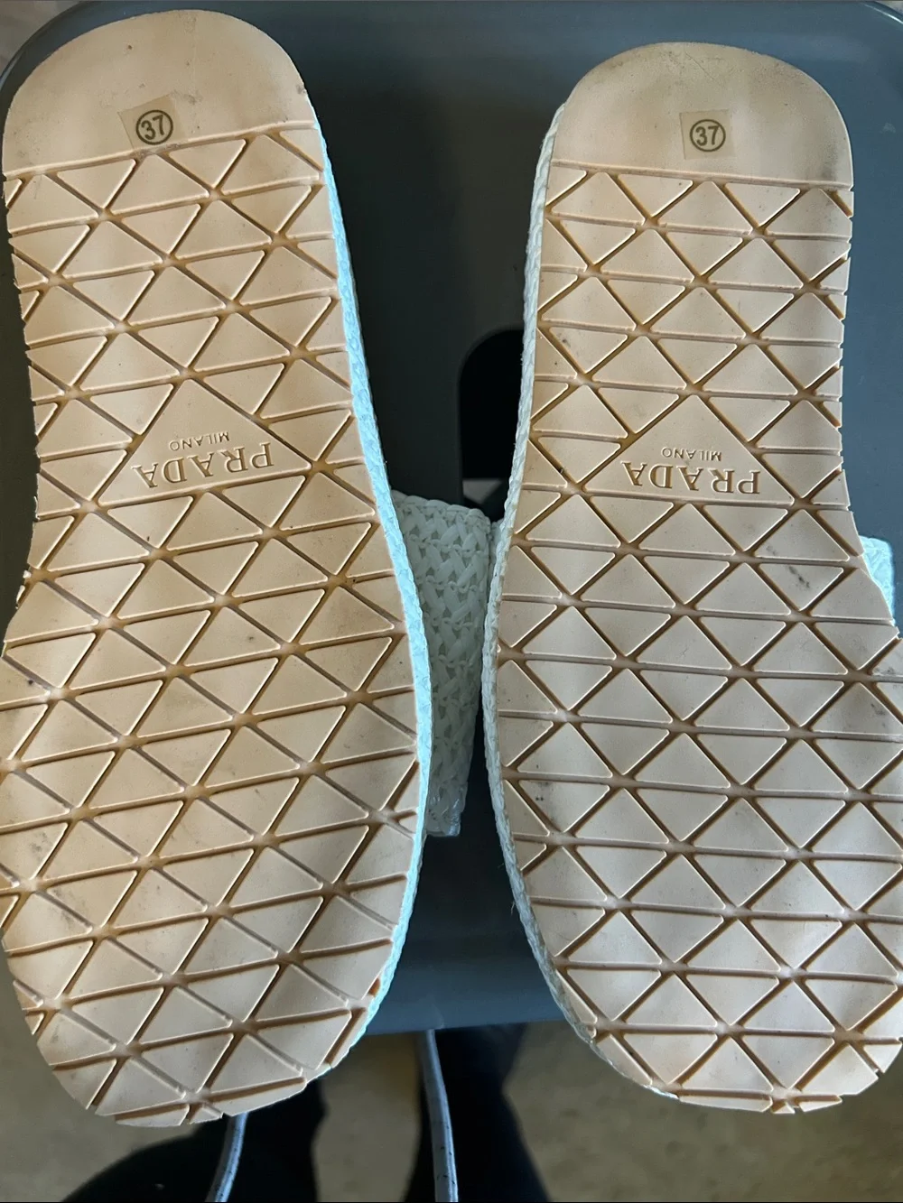 Prada Ivory Woven Logo Slide Sandals - Picture 2 of 3